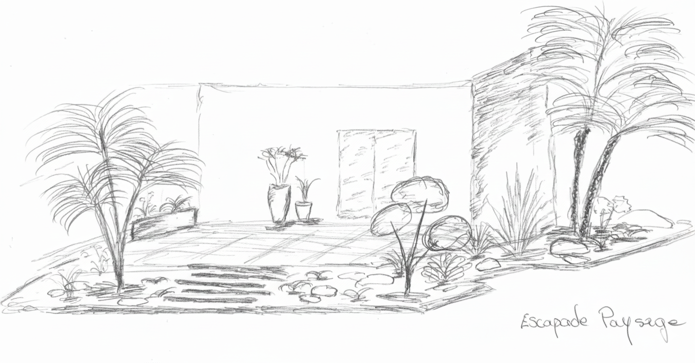 Croquis de jardin aménagé
