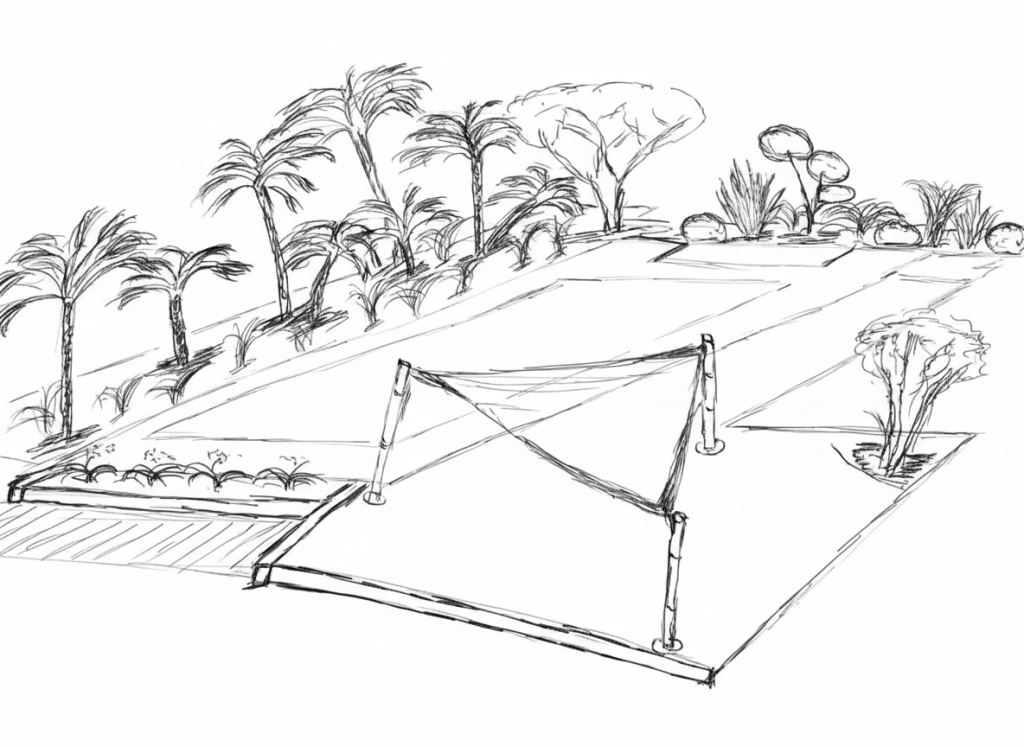 croquis fait à la main d'un aménagement de terrasse